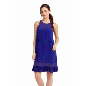 Nicole Miller Artelier Silk Shift Dress Size 2 Elegant Blue Pleated Hem